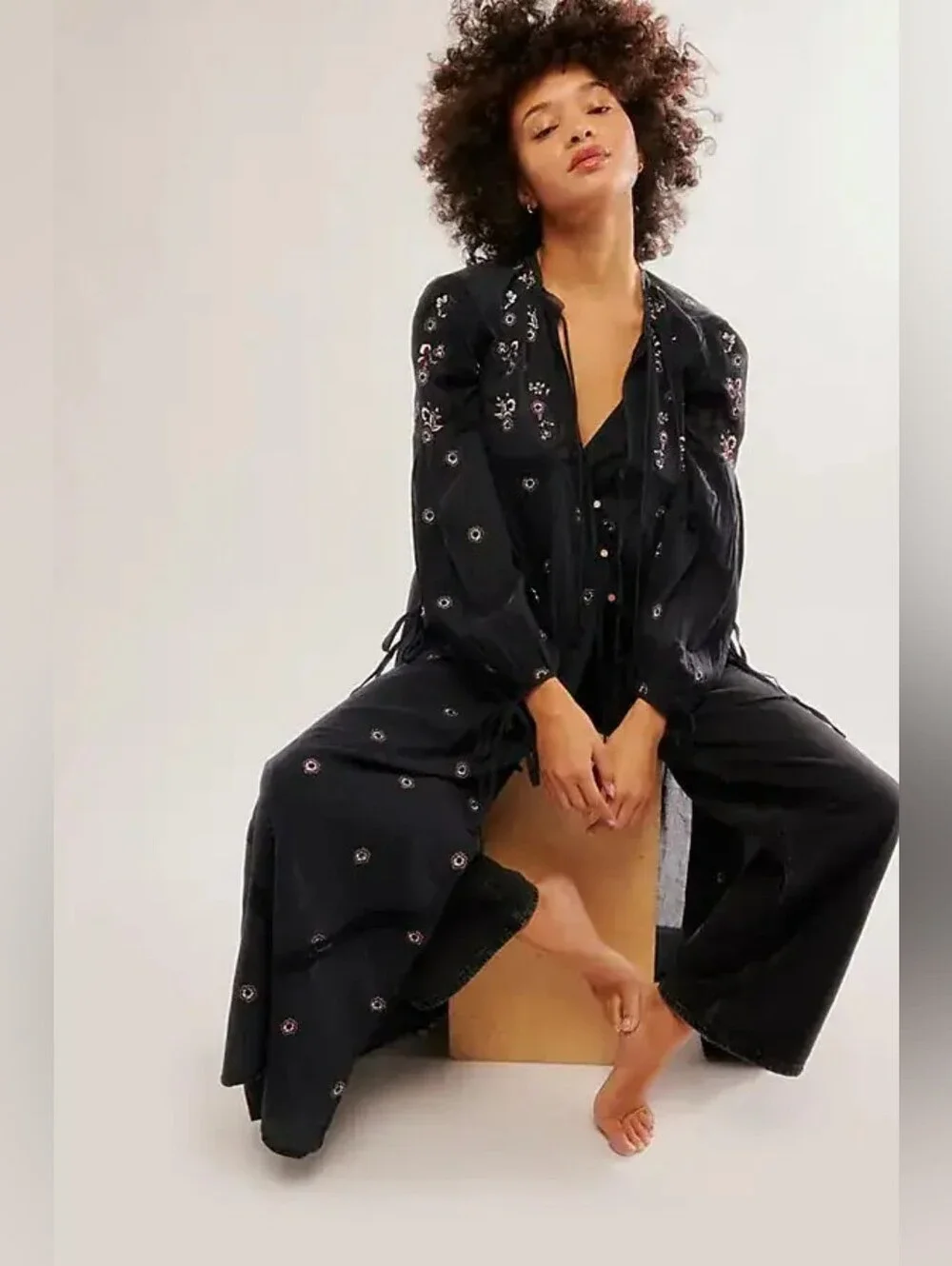 Free People Intimately Black Floral Chasing Spring Maxi Bodysuit, M, Embroidered - Picture 2 of 16